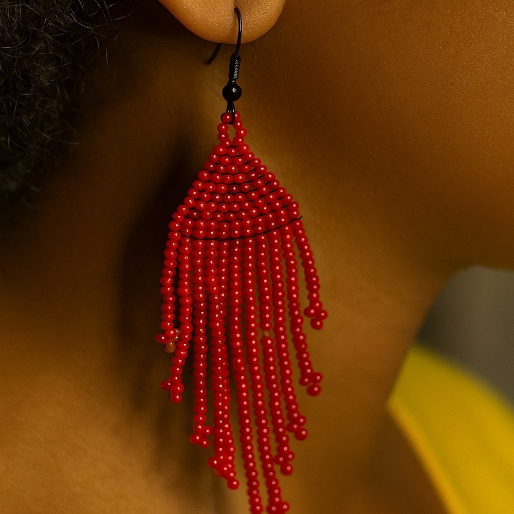 Elegant Red Beaded fringe Earrings